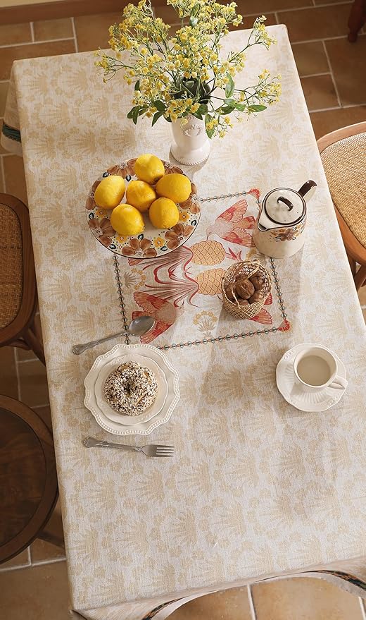 patdrea Designer Rectangle Linen Table Cloth,Vintage Anti-Wrinkle Durable Tropical Style Tablecloth,Decor Table Cover Cloth for Kitchen Dining Christmas,Thanksgiving,63"x87"-Pineapple a
