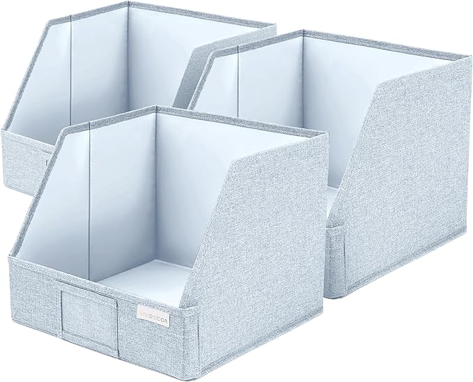 Trapezoid Storage Bins – 12"x12"x10"x 4" Closet Shelf Organizer & Baskets, Fabric Storage Baskets, Collapsible Organizer Boxes for Towels, Baby Clothes, Spring Wardrobes – Light Blue, 3 Pack