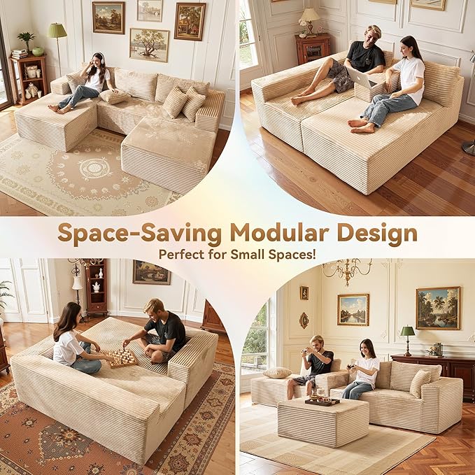 108" Modular Sectional Sofa, Cloud Sectional Couch with Ottoman, Modern Modular L-Shape Sofa Couch with Chaise,Upholstered Couches for Living Room Bedroom