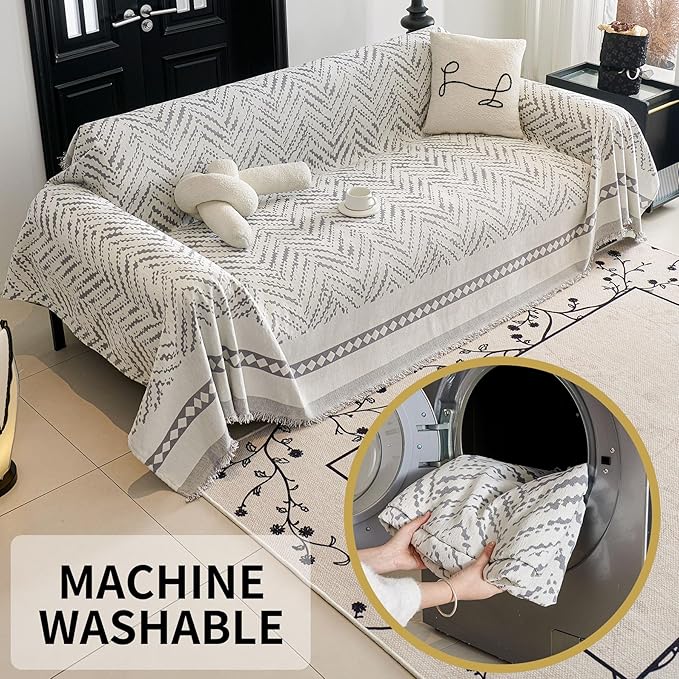 HAOMAIJIA Non Slip Couch Cover Sofa Covers for 3 Cushion Couch Washable sectional Couch Covers for Dogs pet Furniture Protector Couch Cover Blanket for Living Room (MR-Grey, 71"x118")