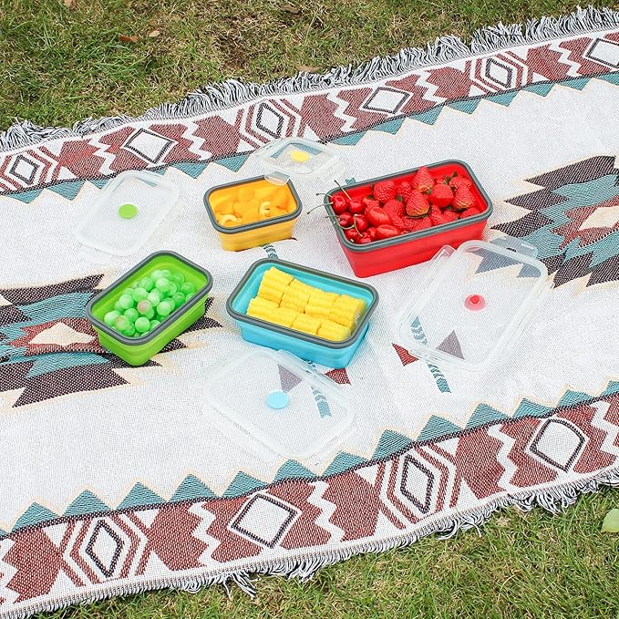 Collapsible Food Storage Containers with Airtight Lid, 4 Sizes, Annaklin Small and Large Stacking Silicone Collapsible Meal Prep Container Set for Leftover, Microwave Freezer Dishwasher Safe, Set of 4