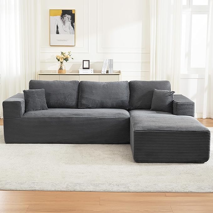 106" Cloud Modular Sectional Sofa Couch with L-Shape Chaise,Modern Boneless Sectional Couch with Deep Seat,Upholstered Couches for Living Room Bedroom,No Assembly Required,Dark Grey
