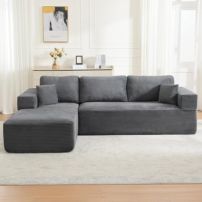 106" Cloud Modular Sectional Sofa Couch with L-Shape Chaise,Modern Boneless Sectional Couch with Deep Seat,Upholstered Couches for Living Room Bedroom,No Assembly Required,Dark Grey