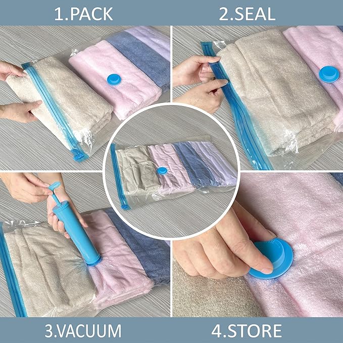 10 Large Vacuum Storage Bags with Hand Pump, Large Vacuum Seal Bags for Clothing, Space Saver Bags for Travel Lugggage, Blankets, Comforters