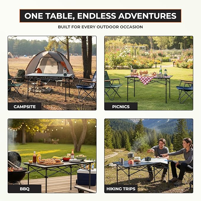 Camping Outdoor Foldable Table W/ Carry Bag - Heavy-duty 3 ft Portable Camping Table for 4-6 People - Aluminum Compact Folding Tables - Black Picnic Table for Backyard BBQ Picnic tables, RV & Beach