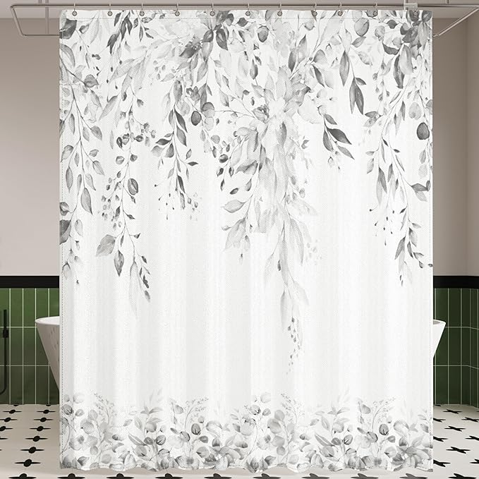Grey Eucalyptus Leaves Shower Curtain for Bathroom:Aesthetic Art Watercolor Plant Shower Curtains Sets with Hooks,Waterproof Fabric Decor 72x78 inches.