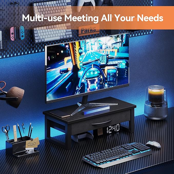 Computer Monitor Stand Riser, Desk Organizers and Accessories with Drawer, 2-Tier Laptop Stand for Desk, Office Organizer Storage, Wood