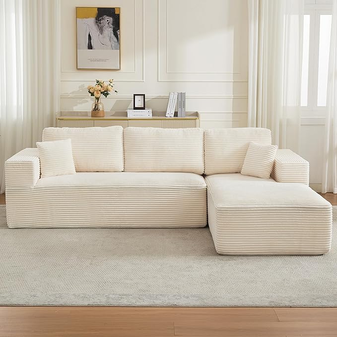 106" Cloud Modular Sectional Sofa Couch with L-Shape Chaise,Modern Boneless Sectional Couch with Deep Seat,Upholstered Couches for Living Room Bedroom,No Assembly Required,Beige