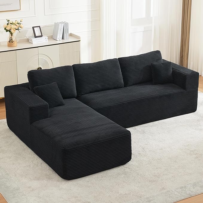 106" Cloud Modular Sectional Sofa Couch with L-Shape Chaise,Modern Boneless Sectional Couch with Deep Seat,Upholstered Couches for Living Room Bedroom,No Assembly Required,Black