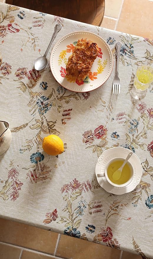 patdrea Designer Small French Rectangle Tablecloth,Red Vintage Linen Animals Pattern Breathable Tablecloths,Decor Floral Table Cover for Kitchen Dining Christmas,Thanksgiving,55"x71"-Townlife E