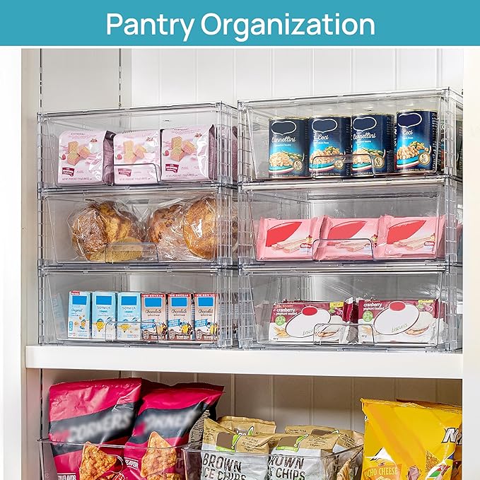 Vtopmart 3 Pack Large Stackable Storage Drawers,Easily Assemble Clear Acrylic Bathroom Closet Undersink Organizers,Plastic Storage Bins for Cabinet,Kitchen Pantry,Medicine Organization