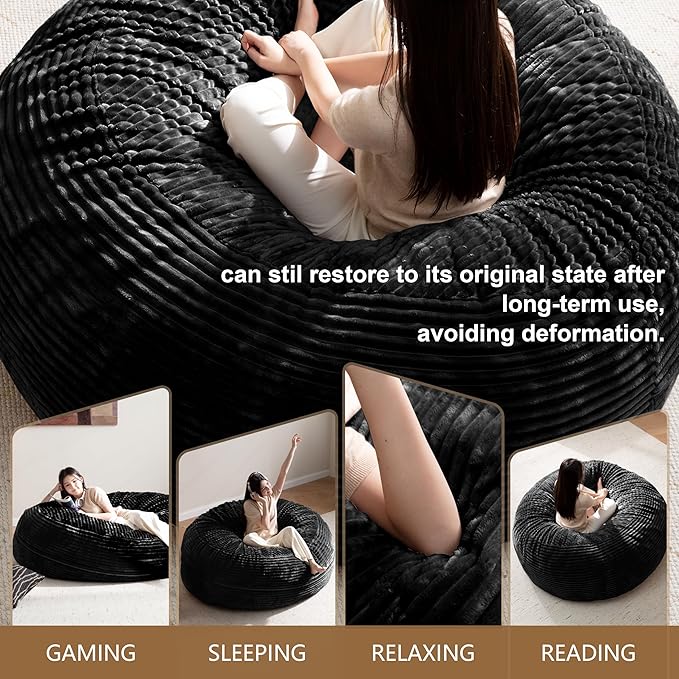 Bean Bag Chair for Adults, Floor Bean Bags Offers Ample Space for Adults,Memory Foam Giant Bean Bags,Lounger Versatile Design Suits Any Room,Movie Nights,Reading (Striped Black, 6FT)