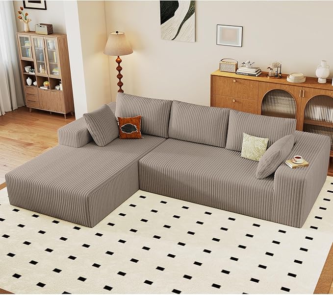 96" Modular Sectional Couch, Boneless L Shaped Cloud Sofa with Chaise Lounge, Corduroy Upholstered Couches Memory Foam Deep Seat, No Assembly Required, Ideal for Living Room(Camel, Left Facing)