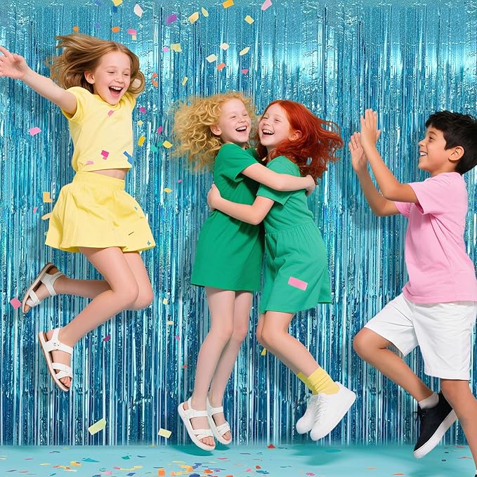 10 Pack Blue Streamers Party Decorations Tinsel Backdrop Glitter Blue Foil Fringe Party Decor for Ocean Theme Birthday Party Baby Shower Halloween