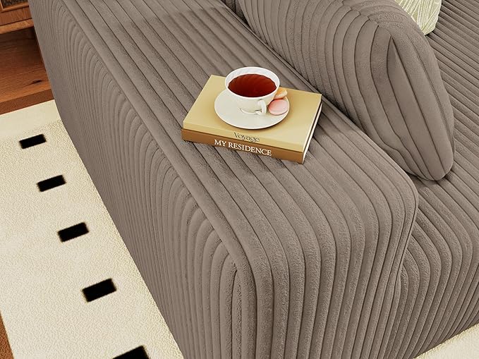 96" Modular Sectional Couch, Boneless L Shaped Cloud Sofa with Chaise Lounge, Corduroy Upholstered Couches Memory Foam Deep Seat, No Assembly Required, Ideal for Living Room(Camel, Right Facing)