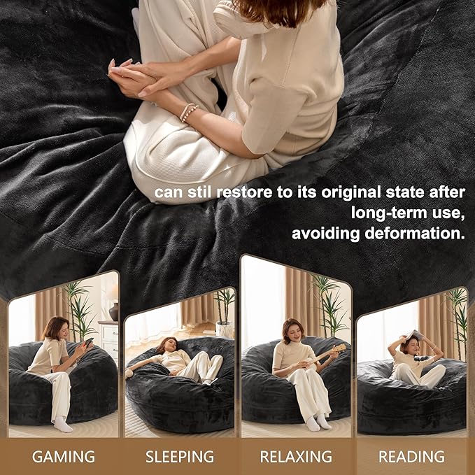 Bean Bag Chair for Adults,5FT Oversize Floor Bean Bags Offers Ample Space for Adults,Memory Foam Giant Bean Bags,Lounger Versatile Design Suits Any Room,Movie Nights,Reading (Gray, 5FT)