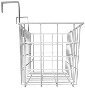 MaraFansie Basket with Hook, Grid Storage Basket, Over the Cabinet Door Organizer, Wire Hanging Basket with Hook Over the Door/Railing, Under Sink Kitchen Cabinet, Pantry, Bathroom, White, 4 Pack