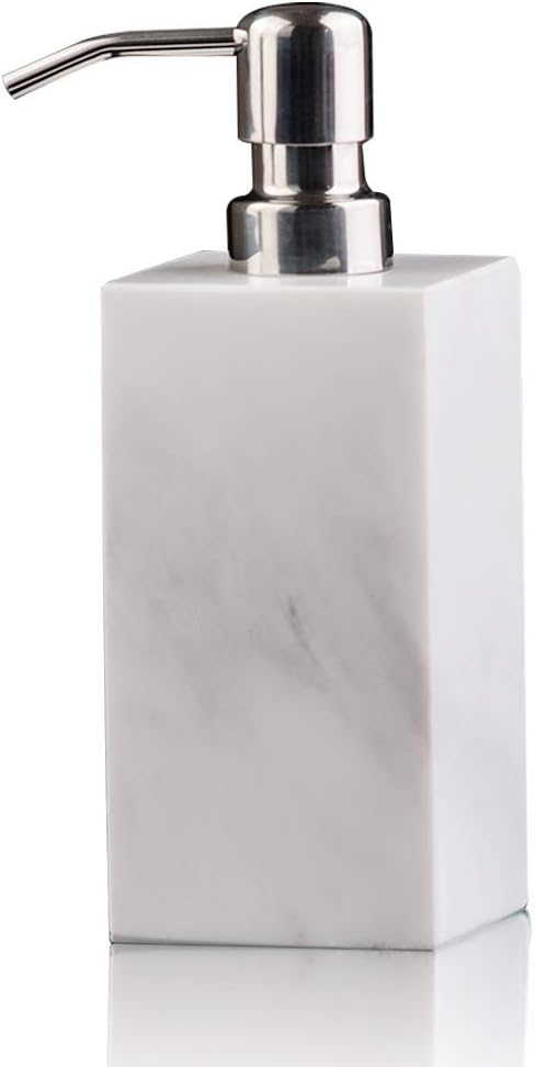 Hand Liquid&Lotion Soap Dispenser Pump Bottle Natural Marble for Kitchen Bathroom Countertop Laundry Room Holds Dish Soap Shampoo Laundry Liquid Shower Gel (Sir White)