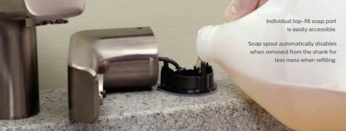 Bradley Crestt Foam Soap Dispenser, Sensor Activated, Ring Light Indicates Low Battery or Soap, Deck Mounted, Auto-Top-Fill, Brushed Black Stainless Steel