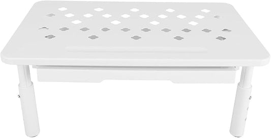 Diyeeni Computer Monitor Stand Riser, Desk Organizers and Accessories with Drawer, Laptop Stand for Desk, Adjustable Height 10.5-14.5cm, 20KG Bearing, Ventilation Hole (White)