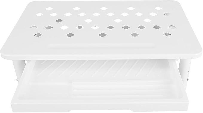 Diyeeni Computer Monitor Stand Riser, Desk Organizers and Accessories with Drawer, Laptop Stand for Desk, Adjustable Height 10.5-14.5cm, 20KG Bearing, Ventilation Hole (White)