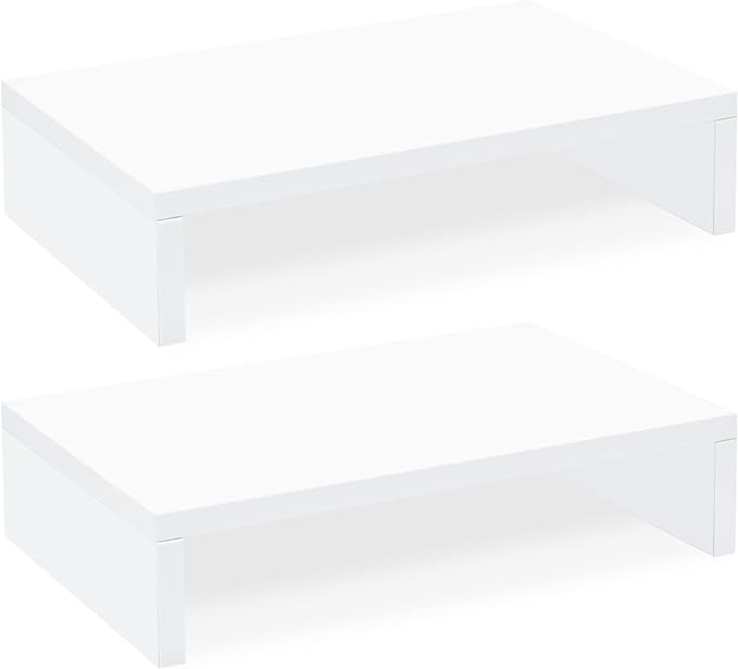 TEAMIX White Monitor Stand Riser - 2 Pack, Wood 2 Tier Adjustable Dual Monitor Riser for Laptop/PC Computer Stand for Desk