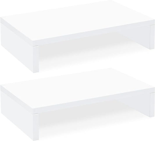 TEAMIX White Monitor Stand Riser - 2 Pack, Wood 2 Tier Adjustable Dual Monitor Riser for Laptop/PC Computer Stand for Desk