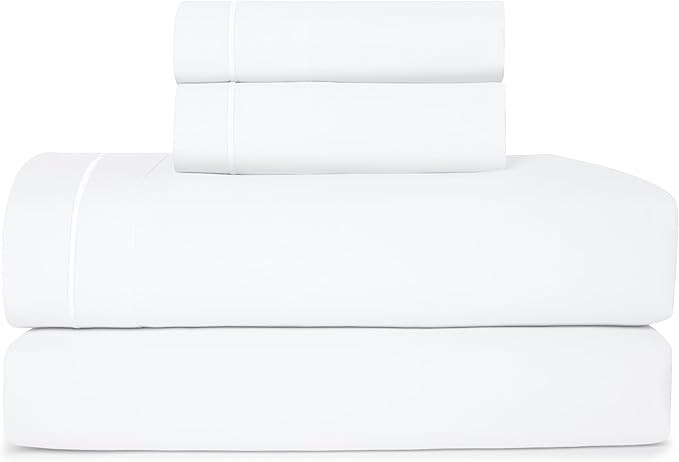 CASUAL LIVING Cal King Sheets 4 Piece Set with 2 Pillowcases, Soft Microfiber Hypoallergenic Washable Deep Pocket Lightweight Bedding Elasticized, California King Sheet Sets, White
