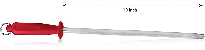 10 Inch Sharpening Steel, Professional Carbon Steel Knife Sharpener, Fresh Red
