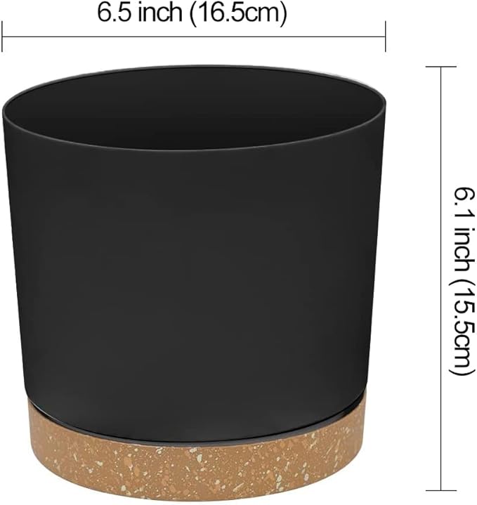 ZMTECH Plant Pots, Set of 6 6.5'' Self Watering Plastic Planter with Drainage Hole and Saucer,Modern Decorative Flower Pot for Indoor Outdoor House Plants, Succulents, Flowers - Dark Gray