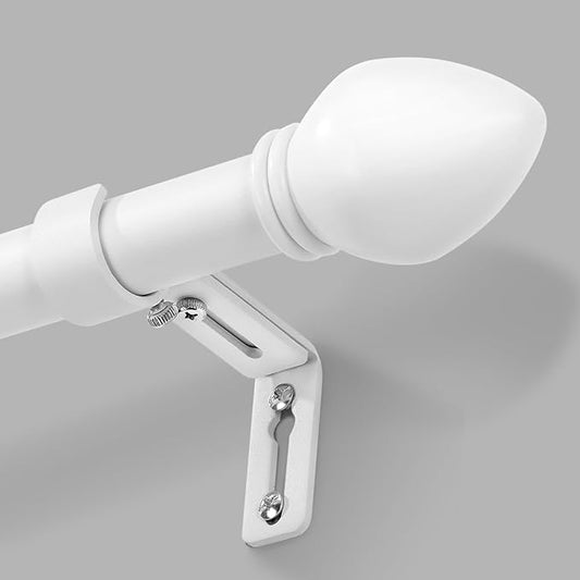 Curtain Rods for Windows 16 to 92 inches, Curtain Rod Max Adjustable Length to 104 in, Drapery Rod 1 inch Diameter with Modern Knobs Finials (White, 16" to 92" - Set of 1)