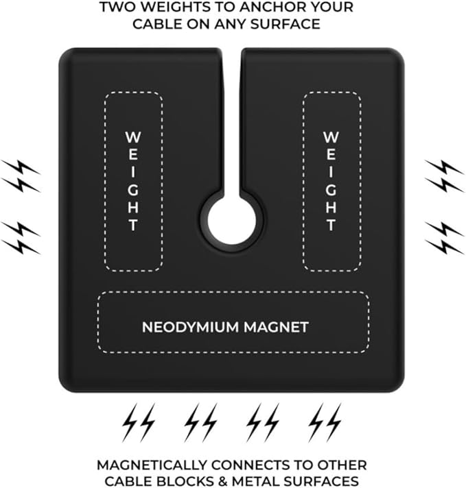 Function101 Weighted Magnetic Cable Blocks – Non-Adhesive Anchors for Cable Organization – Weighted Cord Holders & Accessory Organizer – Durable Magnetic Accessories for Office Use (Black, Pack of 3)
