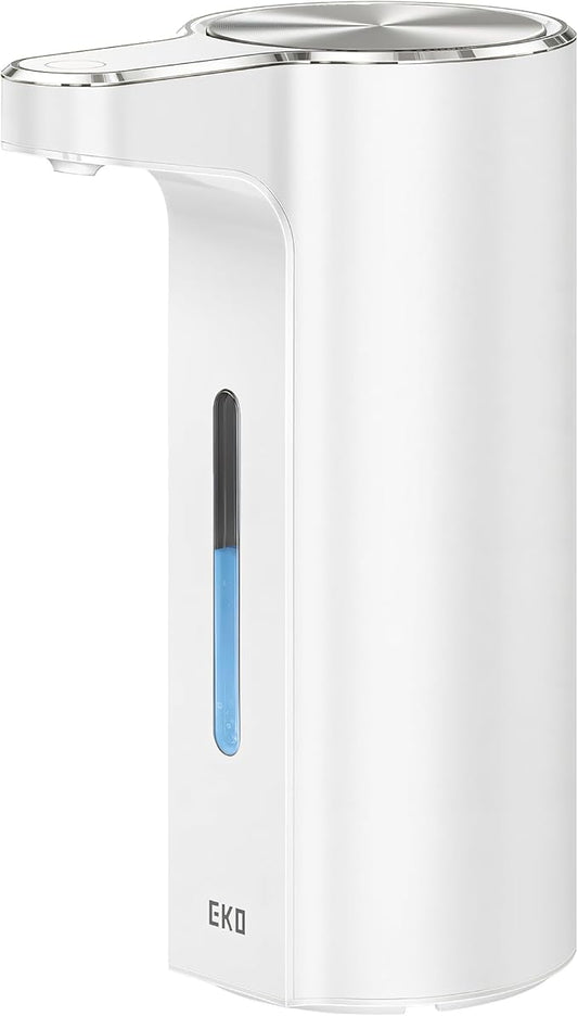 EKO Aroma Pro 13.5 fl oz Touchless Automatic Liquid Soap Dispenser, Rechargeable Electric Hand & Dish Soap Dispenser for Bathroom and Kitchen Sink, IPX7 Waterproof, Adjustable Volume Control (White)