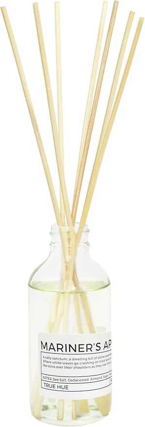 Luxury Reed Diffuser| True Hue | 3.75 fl oz | Glass and Rattan | Lasts for 2-3 Months | Fragrance Diffusers for Home | Handmade in USA (Mariner's Apartment)
