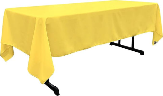 LA Linen Polyester Poplin Washable Rectangular Tablecloth, Stain and Wrinkle Resistant Table Cover 60x108, Fabric Table Cloth for Dinning, Kitchen, Party, Holiday 60 by 108-Inch, Yellow Light