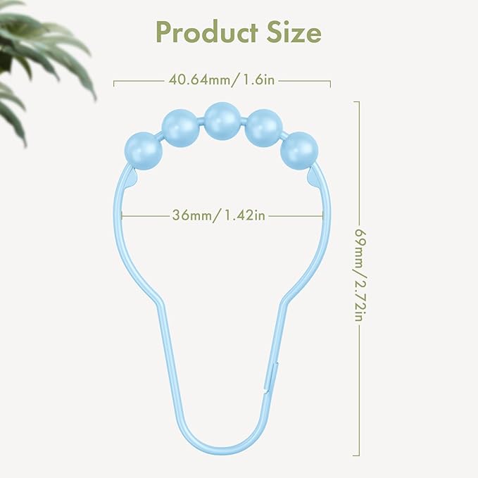 Amazer Shower Curtain Hooks, Decorative Shower Curtain Hooks Rust-Resistant Stainless Steel Glide Shower Hooks for Bathroom Set of 12, Light Blue