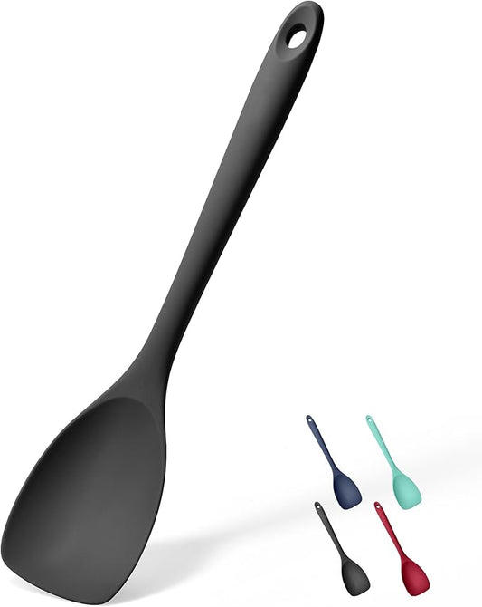 Doosu Silicone Spoon Spatula, 600ºF Heat-Resistant Food Grade Rubber Spoonula with Seamless Design, Non-Stick Flexible Scraper Kitchen Cooking Spoon Baking Tool for Mixing, Scraping (Black)