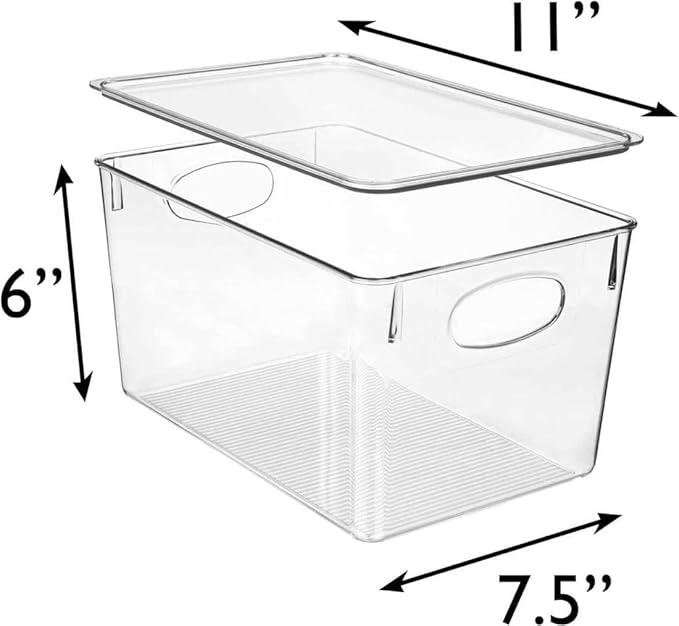 Clear Plastic Stackable Storage Bins with Lids, Pantry Organizers and Storage Containers Fridge Organizer Bins Kitchen Cabinet Organizer Bin for Organizing Under Sink Refrigerator Organization