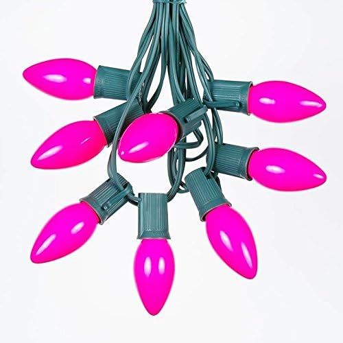 Novelty Lights 25 Foot C9 Pink Ceramic Christmas String Light Set - Outdoor Christmas Light String - – Opaque Christmas Bulbs - Roofline Light String – Outdoor String Lights - Green Wire