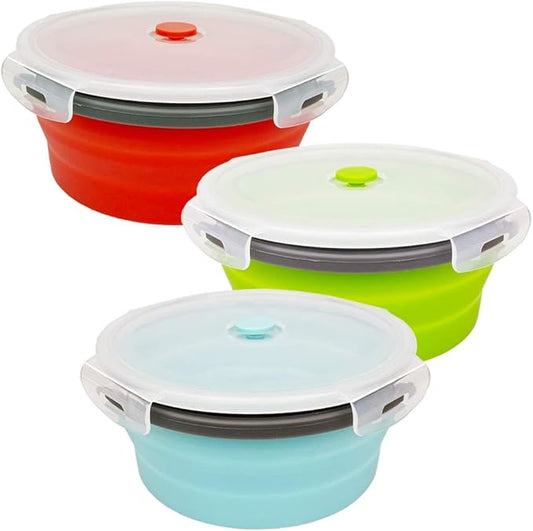 CARTINTS 1200ml Large Collapsible Food Containers Silicone Lunch Containers Silicone Leftover Food Containers, Ideal for Camping Travel, 3Pack