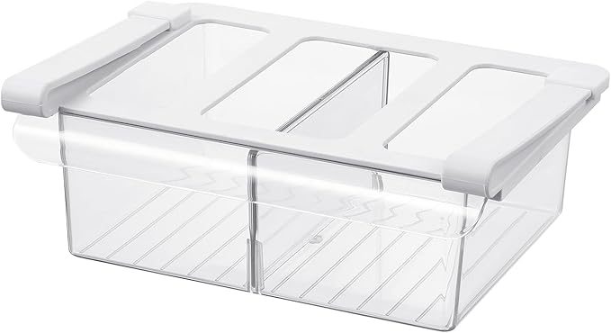Pull-Out Fridge Drawer Organizer - Under Shelf Storage Bins for Refrigerator Organization for Fruits Vegetables, Cheese & Deli (Tall & Narrow with dividers)