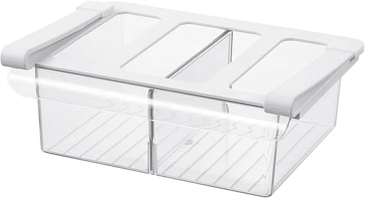 Pull-Out Fridge Drawer Organizer - Under Shelf Storage Bins for Refrigerator Organization for Fruits Vegetables, Cheese & Deli (Tall & Narrow with dividers)