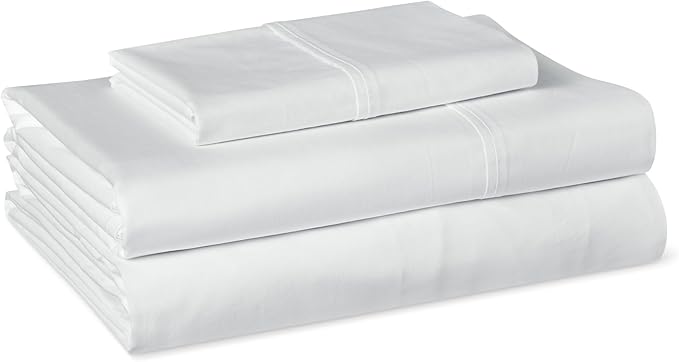 Amazon Basics Soft Organic Cotton Sheet Set with 1-Piece Pillowcase, White, Twin