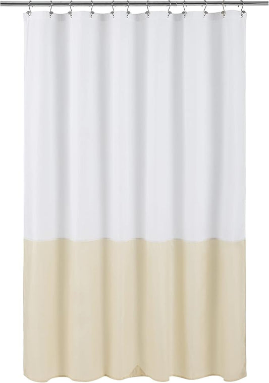ALYVIA SPRING Waterproof Fabric Shower Curtain Liner - Soft & Light-Weight Cloth Shower Liner, 3 Bottom Magnets, Hotel Quality & Machine Washable - Standard Size 72x72, White and Cream