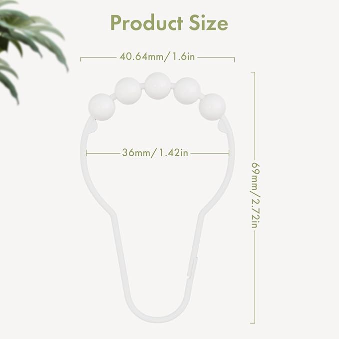Amazer Shower Curtain Hooks, Decorative Shower Curtain Hooks Rust-Resistant Stainless Steel Shower Curtain Hooks for Bathroom Shower Rod-Set of 12, Polished White