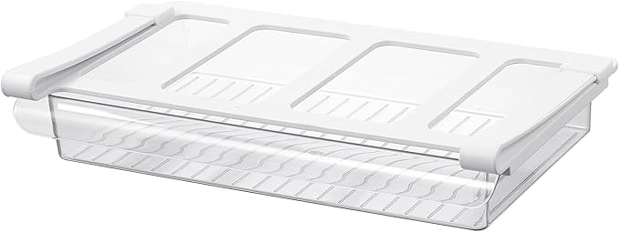 Pull-Out Fridge Drawer Organizer - Under Shelf Storage Bins for Refrigerator Organization for Fruits Vegetables, Cheese & Deli (Flat & Wide)