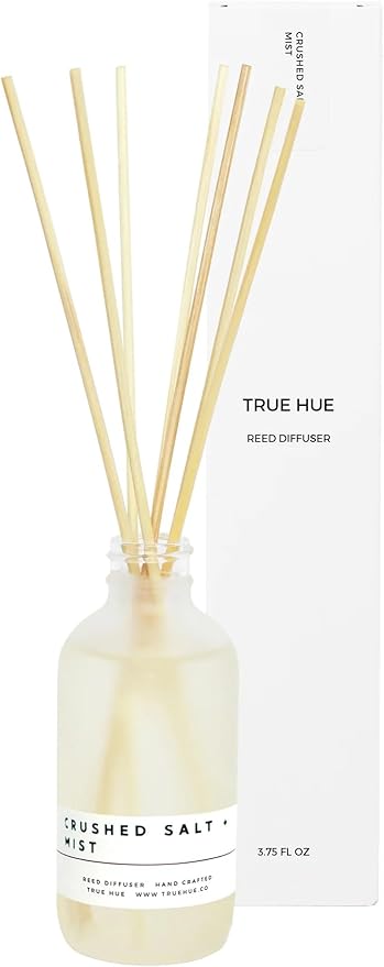 Luxury Reed Diffuser| True Hue | 3.75 fl oz | Glass and Rattan | Lasts for 2-3 Months | Fragrance Diffusers for Home | Handmade in USA (Crushed Salt + Mist)