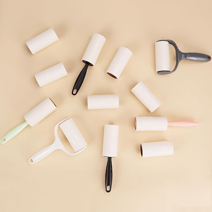 Pet Hair Lint Roller Extra Sticky Lint Remover for Clothing Furniture Carpet Couch 4 Rollers with 2 Handles (Pink/Green Handles & 4 Refills)