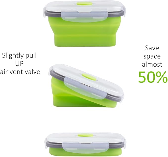 Collapsible Food Storage Containers with Airtight Lid, 11.8 oz, Small Kitchen Stacking Silicone Collapsible Meal Prep Container Set for Leftover, Microwave Freezer Dishwasher Safe, 4 Colors, Set of 4