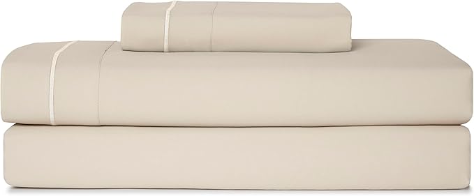 CASUAL LIVING Twin Sheets Set 3 Piece Cooling Sheets with 1 Pillowcase Soft Microfiber Hypoallergenic Washable Bed Set Deep Pocket Lightweight Bedding Elasticized for Dorm or Bunk Bed, Twin, Beige